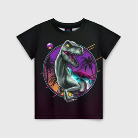 Детская футболка 3D с принтом неон в Санкт-Петербурге, 100% гипоаллергенный полиэфир | прямой крой, круглый вырез горловины, длина до линии бедер, чуть спущенное плечо, ткань немного тянется | арт | графика | динозавр | диско | неон | рисунок
