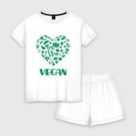 Женская пижама с шортиками хлопок с принтом Vegan в Санкт-Петербурге, 100% хлопок | футболка прямого кроя, шорты свободные с широкой мягкой резинкой | earth | green | greenpaece | nature | sport | vegan | world | yoga | веган | вегетарианец | гринпис | дерево | еда | животные | жизнь | здоровье | зеленый | йога | лес | любовь | мир | овощи | пища | планета | природа | растение