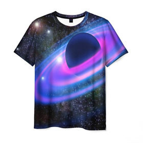 Мужская футболка 3D с принтом САТУРН в Санкт-Петербурге, 100% полиэфир | прямой крой, круглый вырез горловины, длина до линии бедер | galaxy | nebula | space | star | абстракция | вселенная | галактика | звезда | звезды | космический | планеты