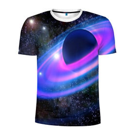 Мужская футболка 3D спортивная с принтом САТУРН в Санкт-Петербурге, 100% полиэстер с улучшенными характеристиками | приталенный силуэт, круглая горловина, широкие плечи, сужается к линии бедра | galaxy | nebula | space | star | абстракция | вселенная | галактика | звезда | звезды | космический | планеты