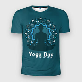 Мужская футболка 3D спортивная с принтом International Yoga Day в Санкт-Петербурге, 100% полиэстер с улучшенными характеристиками | приталенный силуэт, круглая горловина, широкие плечи, сужается к линии бедра | 