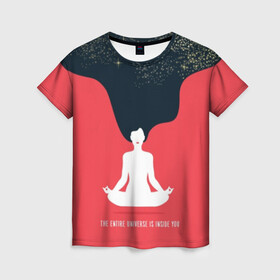 Женская футболка 3D с принтом International Yoga Day  в Санкт-Петербурге, 100% полиэфир ( синтетическое хлопкоподобное полотно) | прямой крой, круглый вырез горловины, длина до линии бедер | black | day | ethnic | flower | girl | hair | international | lights | lips | lotus | red | sky | space | stars | woman | yoga | волосы | губы | девушка | день | женщина | звезды | йог | космос | красные | лотос | медитация | международный | небо | огни |