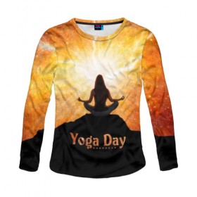 Женский лонгслив 3D с принтом International Yoga Day в Санкт-Петербурге, 100% полиэстер | длинные рукава, круглый вырез горловины, полуприлегающий силуэт | 21 июня | day | energy | girl | international | ju | lightning | lotus | meditation | mountain | pose | silhouette | sky | space | stars | universe | woman | yoga | yogi | вселенная | гора | девушка | день | женщина | звёзды | йог | йоги | космос | лотос 