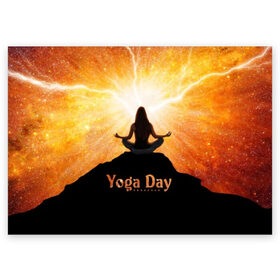Поздравительная открытка с принтом International Yoga Day в Санкт-Петербурге, 100% бумага | плотность бумаги 280 г/м2, матовая, на обратной стороне линовка и место для марки
 | 21 июня | day | energy | girl | international | ju | lightning | lotus | meditation | mountain | pose | silhouette | sky | space | stars | universe | woman | yoga | yogi | вселенная | гора | девушка | день | женщина | звёзды | йог | йоги | космос | лотос 