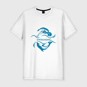 Мужская футболка премиум с принтом Плавание в Санкт-Петербурге, 92% хлопок, 8% лайкра | приталенный силуэт, круглый вырез ворота, длина до линии бедра, короткий рукав | Тематика изображения на принте: бассейн | вода | волна | дельфин | плавание | пловец