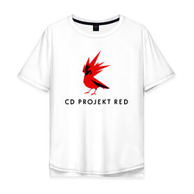 Мужская футболка хлопок Oversize с принтом CD RPOJECT RED в Санкт-Петербурге, 100% хлопок | свободный крой, круглый ворот, “спинка” длиннее передней части | 2019 | cd project red | cyberpunk 2077 | future | hack | night city | samurai | sci fi | андроиды | безумие | будущее | киберпанк 2077 | логотип | роботы | самураи | фантастика | цифры