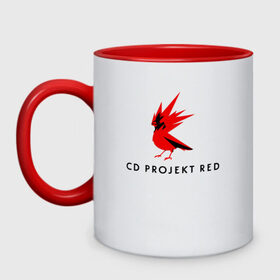 Кружка двухцветная с принтом CD RPOJECT RED в Санкт-Петербурге, керамика | объем — 330 мл, диаметр — 80 мм. Цветная ручка и кайма сверху, в некоторых цветах — вся внутренняя часть | Тематика изображения на принте: 2019 | cd project red | cyberpunk 2077 | future | hack | night city | samurai | sci fi | андроиды | безумие | будущее | киберпанк 2077 | логотип | роботы | самураи | фантастика | цифры