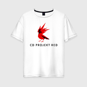 Женская футболка хлопок Oversize с принтом CD RPOJECT RED в Санкт-Петербурге, 100% хлопок | свободный крой, круглый ворот, спущенный рукав, длина до линии бедер
 | 2019 | cd project red | cyberpunk 2077 | future | hack | night city | samurai | sci fi | андроиды | безумие | будущее | киберпанк 2077 | логотип | роботы | самураи | фантастика | цифры