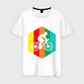Мужская футболка хлопок с принтом Велосипедист в Санкт-Петербурге, 100% хлопок | прямой крой, круглый вырез горловины, длина до линии бедер, слегка спущенное плечо. | Тематика изображения на принте: 