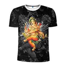 Мужская футболка 3D спортивная с принтом Ганеша в Санкт-Петербурге, 100% полиэстер с улучшенными характеристиками | приталенный силуэт, круглая горловина, широкие плечи, сужается к линии бедра | character | deity | elephant | four | ganesh | god | gold | hands | head | hinduism | jewel | jewels | lord | ornament | pattern | well being | wisdom | благополучие | бог | божество | владыка | ганеша | голова | драгоценности | золото | индуизм | мудрост