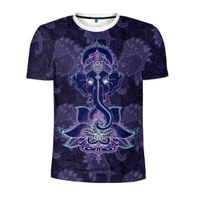 Мужская футболка 3D спортивная с принтом Ганеша в Санкт-Петербурге, 100% полиэстер с улучшенными характеристиками | приталенный силуэт, круглая горловина, широкие плечи, сужается к линии бедра | character | deity | elephant | flower | ganesh | god | head | hinduism | jewels | lord | lotus | mohawk | ornament | pattern | well being | wisdom | благополучие | бог | божество | владыка | ганеша | голова | драгоценности | индуизм | ирокез | лотос | муд