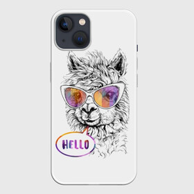 Чехол для iPhone 13 с принтом Лама в Санкт-Петербурге,  |  | alpaca | animal | beautiful | cute | drawing | graphics | head | hello | hipster | inscription | llama | rainbow | shaggy | альпака | голова | графика | животное | красивая | лама | милая | надпись | очки | привет | радуга | рисунок |