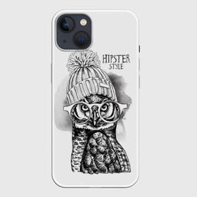 Чехол для iPhone 13 с принтом Хипстер сова в Санкт-Петербурге,  |  | art | bird | drawing | font | graphics | hat | hipster | inscription | owl | predator | view | wild | взгляд | графика | дикий | искусство | надпись | очки | птица | рисунок | сова | хипстер | хищник | шапка | шрифт