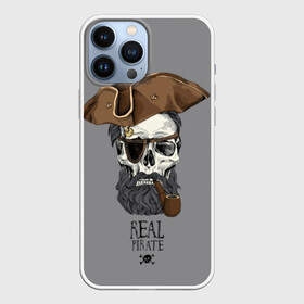 Чехол для iPhone 13 Pro Max с принтом Real pirate в Санкт-Петербурге,  |  | beard | bones | crossed | drawing | font | funny | graphics | hat | inscription | mustache | one eyed | pipe | pirate | real | roger | skull | smoking | борода | весёлый | графика | кости | кури | надпись | одноглазый | перекрещенные | пират | реальный | 