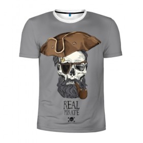 Мужская футболка 3D спортивная с принтом Real pirate в Санкт-Петербурге, 100% полиэстер с улучшенными характеристиками | приталенный силуэт, круглая горловина, широкие плечи, сужается к линии бедра | Тематика изображения на принте: beard | bones | crossed | drawing | font | funny | graphics | hat | inscription | mustache | one eyed | pipe | pirate | real | roger | skull | smoking | борода | весёлый | графика | кости | кури | надпись | одноглазый | перекрещенные | пират | реальный | 