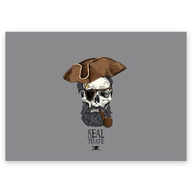 Поздравительная открытка с принтом Real pirate в Санкт-Петербурге, 100% бумага | плотность бумаги 280 г/м2, матовая, на обратной стороне линовка и место для марки
 | Тематика изображения на принте: beard | bones | crossed | drawing | font | funny | graphics | hat | inscription | mustache | one eyed | pipe | pirate | real | roger | skull | smoking | борода | весёлый | графика | кости | кури | надпись | одноглазый | перекрещенные | пират | реальный | 
