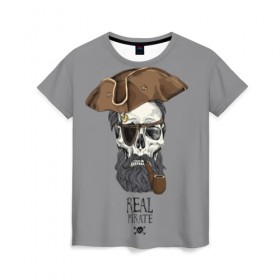 Женская футболка 3D с принтом Real pirate в Санкт-Петербурге, 100% полиэфир ( синтетическое хлопкоподобное полотно) | прямой крой, круглый вырез горловины, длина до линии бедер | Тематика изображения на принте: beard | bones | crossed | drawing | font | funny | graphics | hat | inscription | mustache | one eyed | pipe | pirate | real | roger | skull | smoking | борода | весёлый | графика | кости | кури | надпись | одноглазый | перекрещенные | пират | реальный | 