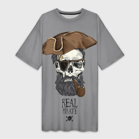 Платье-футболка 3D с принтом Real pirate в Санкт-Петербурге,  |  | beard | bones | crossed | drawing | font | funny | graphics | hat | inscription | mustache | one eyed | pipe | pirate | real | roger | skull | smoking | борода | весёлый | графика | кости | кури | надпись | одноглазый | перекрещенные | пират | реальный | 