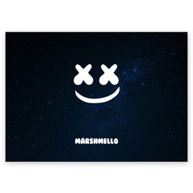 Поздравительная открытка с принтом Marshmello Cosmos в Санкт-Петербурге, 100% бумага | плотность бумаги 280 г/м2, матовая, на обратной стороне линовка и место для марки
 | Тематика изображения на принте: dj | marshmello | usa | америка | клубная музыка | космос | мармело | маршмелло | маршмеллоу | музыка | музыкант | небо