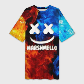 Платье-футболка 3D с принтом Marshmello Fire в Санкт-Петербурге,  |  | dj | fire | marshmello | usa | америка | вода | клубная музыка | мармело | маршмелло | маршмеллоу | музыка | музыкант | огонь