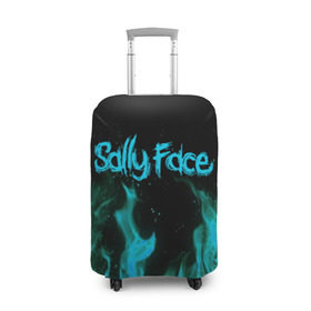 Чехол для чемодана 3D с принтом SALLY FACE FIRE в Санкт-Петербурге, 86% полиэфир, 14% спандекс | двустороннее нанесение принта, прорези для ручек и колес | Тематика изображения на принте: face | fire | game | horror | larry | sally | sally face | sanity s fall | игра | ларри | мальчик с протезом | огонь | салли | салли фейс | ужасы