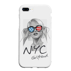 Чехол для iPhone 7Plus/8 Plus матовый с принтом NYC girlfriend в Санкт-Петербурге, Силикон | Область печати: задняя сторона чехла, без боковых панелей | beautiful | blonde | city | flag | girl | girlfriend | new york | reflection | stars | stripes | usa | блондинка | город | девушка | звезды | красивая | нью йорк | отражение | очки | подруга | полосы | сша | флаг