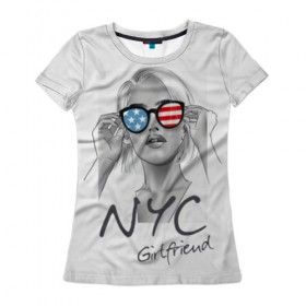 Женская футболка 3D с принтом NYC girlfriend в Санкт-Петербурге, 100% полиэфир ( синтетическое хлопкоподобное полотно) | прямой крой, круглый вырез горловины, длина до линии бедер | beautiful | blonde | city | flag | girl | girlfriend | new york | reflection | stars | stripes | usa | блондинка | город | девушка | звезды | красивая | нью йорк | отражение | очки | подруга | полосы | сша | флаг