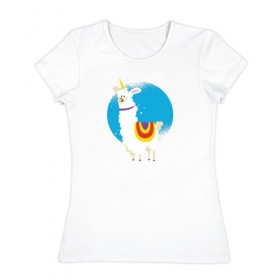 Женская футболка хлопок с принтом Альпака Единорог в Санкт-Петербурге, 100% хлопок | прямой крой, круглый вырез горловины, длина до линии бедер, слегка спущенное плечо | alpaca | unicorn | альпака | альпаки | лама | ламы