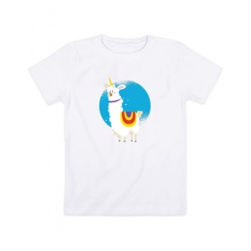 Детская футболка хлопок с принтом Альпака Единорог в Санкт-Петербурге, 100% хлопок | круглый вырез горловины, полуприлегающий силуэт, длина до линии бедер | alpaca | unicorn | альпака | альпаки | лама | ламы