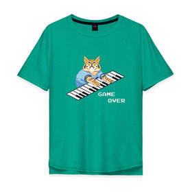 Мужская футболка хлопок Oversize с принтом IT CROWD 8 bit cat в Санкт-Петербурге, 100% хлопок | свободный крой, круглый ворот, “спинка” длиннее передней части | 8 bit cat | 8 бит кот | cat | game | game over | it crowd | old gamer | компьютерщики | котики | котэ | майка роя