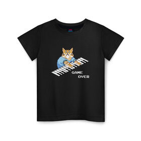 Детская футболка хлопок с принтом IT CROWD 8 bit cat в Санкт-Петербурге, 100% хлопок | круглый вырез горловины, полуприлегающий силуэт, длина до линии бедер | 8 bit cat | 8 бит кот | cat | game | game over | it crowd | old gamer | компьютерщики | котики | котэ | майка роя