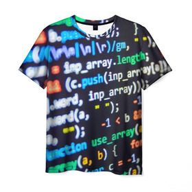 Мужская футболка 3D с принтом ТЫЖ ПРОГРАММИСТ! в Санкт-Петербурге, 100% полиэфир | прямой крой, круглый вырез горловины, длина до линии бедер | Тематика изображения на принте: буквы | код | кодер | коды | переменные | программирование | программист | си плас плас | строки кода | цифры