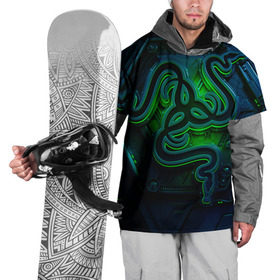 Накидка на куртку 3D с принтом RAZER в Санкт-Петербурге, 100% полиэстер |  | game | razer | texture | зеленый | игровое лого | игромания | игры | рэйзер | текстуры