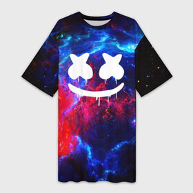 Платье-футболка 3D с принтом MARSHMELLO SPACE в Санкт-Петербурге,  |  | dj | galaxy | marshmello | space | star
nebula | usa | абстракция | америка | вселенная | галактика | звезда | звезды | клубная музыка | космический | маршмелло | музыка | музыкант | планеты