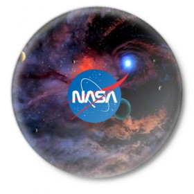 Значок с принтом NASA в Санкт-Петербурге,  металл | круглая форма, металлическая застежка в виде булавки | galaxy | nasa | nebula | space | star | абстракция | вселенная | галактика | звезда | звезды | космический | наса | планеты