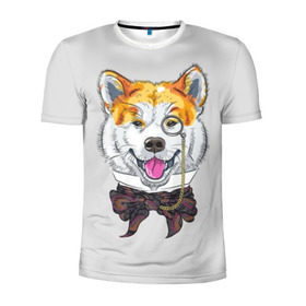 Мужская футболка 3D спортивная с принтом Акита ину в Санкт-Петербурге, 100% полиэстер с улучшенными характеристиками | приталенный силуэт, круглая горловина, широкие плечи, сужается к линии бедра | Тематика изображения на принте: akita inu | animal | bow | breed | chain | collar | dog | gentleman | head | hipster | ornament | pattern | pince nez | shawl | smile | акита ину | бант | воротник | голова | джентльмен | животное | орнамент | пенсне | платок | порода | собака | узор | ул