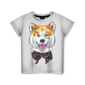 Детская футболка 3D с принтом Акита ину в Санкт-Петербурге, 100% гипоаллергенный полиэфир | прямой крой, круглый вырез горловины, длина до линии бедер, чуть спущенное плечо, ткань немного тянется | Тематика изображения на принте: akita inu | animal | bow | breed | chain | collar | dog | gentleman | head | hipster | ornament | pattern | pince nez | shawl | smile | акита ину | бант | воротник | голова | джентльмен | животное | орнамент | пенсне | платок | порода | собака | узор | ул