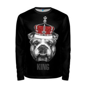 Мужской лонгслив 3D с принтом Английский бульдог с короной в Санкт-Петербурге, 100% полиэстер | длинные рукава, круглый вырез горловины, полуприлегающий силуэт | animals | authority | breed | bulldog | cool | crown | dog | english | fighting | head | illustration | inscription | king | muzzle | supreme | swag | авторитет | английский | бойцовый | бульдог | верховный | голова | животные | иллюстрация | король | кор