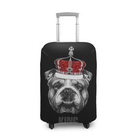 Чехол для чемодана 3D с принтом Английский бульдог с короной в Санкт-Петербурге, 86% полиэфир, 14% спандекс | двустороннее нанесение принта, прорези для ручек и колес | Тематика изображения на принте: animals | authority | breed | bulldog | cool | crown | dog | english | fighting | head | illustration | inscription | king | muzzle | supreme | swag | авторитет | английский | бойцовый | бульдог | верховный | голова | животные | иллюстрация | король | кор