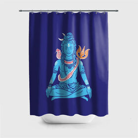 Штора 3D для ванной с принтом Шива в Санкт-Петербурге, 100% полиэстер | плотность материала — 100 г/м2. Стандартный размер — 146 см х 180 см. По верхнему краю — пластиковые люверсы для креплений. В комплекте 10 пластиковых колец | Тематика изображения на принте: blue | cobra | destroyer | destruction | gods | great | hinduism | india | meditation | om | peace | power | religion | shiva | trident | yoga | боги | великий | власть | знание | индия | индуизм | йога | кайлас | кобра | медитация | ом | разрушение | раз
