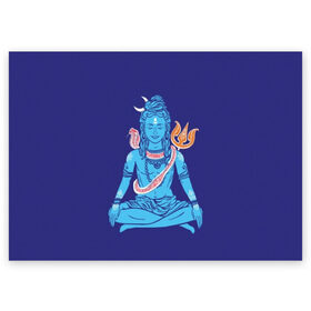 Поздравительная открытка с принтом Шива в Санкт-Петербурге, 100% бумага | плотность бумаги 280 г/м2, матовая, на обратной стороне линовка и место для марки
 | Тематика изображения на принте: blue | cobra | destroyer | destruction | gods | great | hinduism | india | meditation | om | peace | power | religion | shiva | trident | yoga | боги | великий | власть | знание | индия | индуизм | йога | кайлас | кобра | медитация | ом | разрушение | раз
