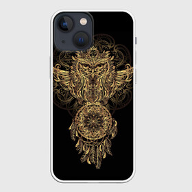 Чехол для iPhone 13 mini с принтом Сова с ловцом в Санкт-Петербурге,  |  | animal | catcher | dreams | ethnic | freedom | golden | indians | knowledge | owl | pattern | power | r | ritual | shaman | shamanism | totem | wind | wisdom | ветер | животное | знание | золотой | индейцы | ловец | мудрость | обряд | ритуал | свобода | с