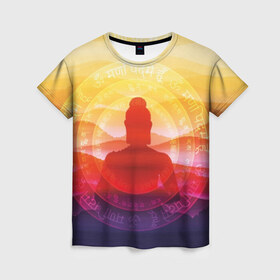 Женская футболка 3D с принтом Будда в Санкт-Петербурге, 100% полиэфир ( синтетическое хлопкоподобное полотно) | прямой крой, круглый вырез горловины, длина до линии бедер | buddha | calm | color | enlightenment | india | meditatio | mountains | nature | purple | red | religion | symbol | yellow | yoga | будда | горы | духовность | желтый | индия | йога | красный | медитация | природа | просветление | расслабление | религия |