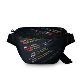 Поясная сумка 3D с принтом ПРОГРАММИСТ в Санкт-Петербурге, 100% полиэстер | плотная ткань, ремень с регулируемой длиной, внутри несколько карманов для мелочей, основное отделение и карман с обратной стороны сумки застегиваются на молнию | anonymus | cod | hack | hacker | it | program | texture | айти | аноним | анонимус | взлом | код | кодинг | программа | программист | текстура | хак | хакер