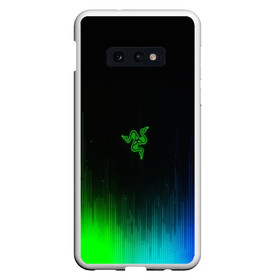 Чехол для Samsung S10E с принтом RAZER NEON в Санкт-Петербурге, Силикон | Область печати: задняя сторона чехла, без боковых панелей | game | razer | texture | зеленый | игровое лого | игромания | игры | рэйзер | текстуры