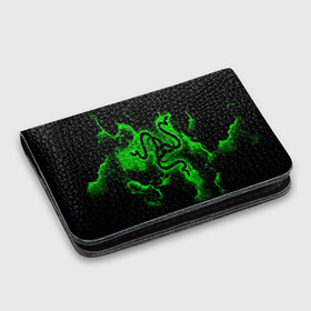 Картхолдер с принтом с принтом RAZER в Санкт-Петербурге, натуральная матовая кожа | размер 7,3 х 10 см; кардхолдер имеет 4 кармана для карт; | game | razer | texture | зеленый | игровое лого | игромания | игры | рэйзер | текстуры