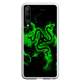 Чехол для Honor P30 с принтом RAZER в Санкт-Петербурге, Силикон | Область печати: задняя сторона чехла, без боковых панелей | game | razer | texture | зеленый | игровое лого | игромания | игры | рэйзер | текстуры