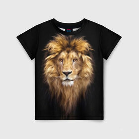 Детская футболка 3D с принтом Лев в Санкт-Петербурге, 100% гипоаллергенный полиэфир | прямой крой, круглый вырез горловины, длина до линии бедер, чуть спущенное плечо, ткань немного тянется | Тематика изображения на принте: african | animals | authority | big | cat | cool | head | illustration | indisputable | lion | mane | muzzle | supreme | swag | авторитет | африканский | большая | верховный | голова | грива | животные | иллюстрация | кошка | крутой | лев | непрер