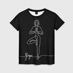 Женская футболка 3D с принтом Йога в Санкт-Петербурге, 100% полиэфир ( синтетическое хлопкоподобное полотно) | прямой крой, круглый вырез горловины, длина до линии бедер | black and white | culture | girl | graphics | indian | line | meditation | pose | yoga | графика | девушка | индийская | йога | культура | линия | медитация | черно белая