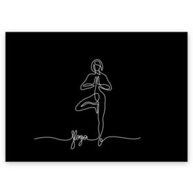 Поздравительная открытка с принтом Йога в Санкт-Петербурге, 100% бумага | плотность бумаги 280 г/м2, матовая, на обратной стороне линовка и место для марки
 | black and white | culture | girl | graphics | indian | line | meditation | pose | yoga | графика | девушка | индийская | йога | культура | линия | медитация | черно белая